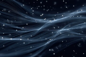 Poster - Whispering strands of light dance gracefully in a dark, ethereal environment during a tranquil exploration of abstract beauty