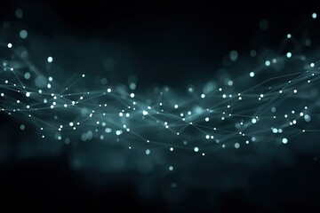 Fototapete - Glowing particles create a mesmerizing wave pattern in a dark environment showcasing digital art design