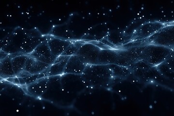 Fototapete - Dynamic flow of blue light particles creating a mesmerizing cosmic effect in a dark space