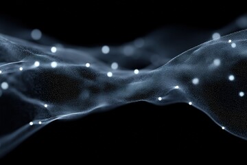Fototapete - Digital light particles flowing through a dark space, creating an ethereal wave-like effect