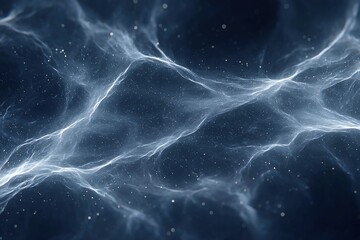 Poster - Dramatic display of swirling energy with glowing particles in dark blue space showcasing a cosmic ambiance