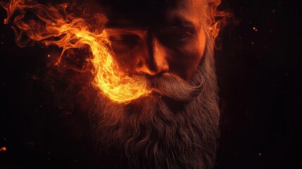 Leinwandbilder - Glowing flame beard illustration on black background showcasing a fantasy fire concept with dynamic visual elements and dramatic lighting effects