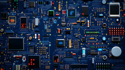 Poster - Detailed Circuit Board With Glowing Components