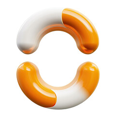 Poster - Abstract 3D rendered orange and white shape with glossy reflections isolated on transparent background.