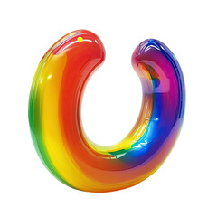 Poster - Rainbow-colored glossy abstract shape on transparent background. Vivid colors and smooth gradients. Modern design element suitable for various uses.