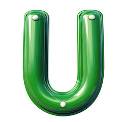 Poster - glossy green letter u with metallic accents against transparent background