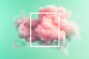 Poster - Pink cloud floating in a white frame on turquoise background