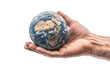 © ryanbagoez - Conceptual Photo of Earth Globe in Human Hand Against Transparent Background Representing Environmental Protection and Global Responsibility for a Sustainable Future of Blue Planet