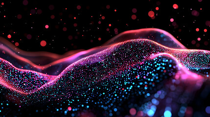 Poster - Abstract Digital Wave Pattern With Glowing Particles