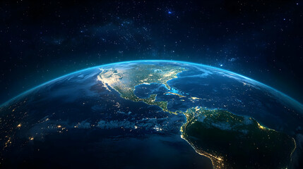 Poster - Night View Of Earth From Space With Illuminated Cities