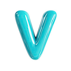 Poster - isolated turquoise glossy letter v floating against a transparent background showcasing vibrant colo