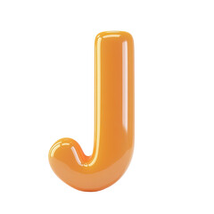 Poster - orange glossy letter j isolated on black background perfect for typography and design element.