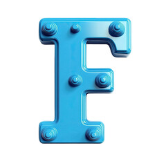 Poster - glossy blue letter f with metallic rivets isolated on transparent background