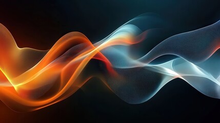 Aufkleber - Futuristic abstract background featuring vibrant glowing waves and lines in black, orange, blue, and white. 3D rendering creates a dynamic, immersive visual experience.