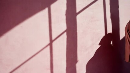 Poster - A person in a bright pink suit standing against a pink background, perfect for fashion or lifestyle concepts.