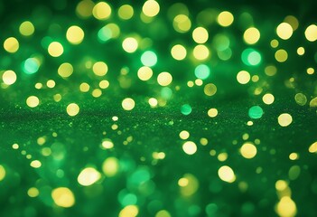 Poster - twinkled lights bokeh background defocused abstract golden day patricks green st bright celebration glitz shiny light glittering circle glistering glow shine decoration blur party festive new diamond