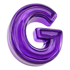 Poster - Glossy purple letter G with reflective surface on black background perfect for graphic design. 3D illustration of the alphabet symbol ideal for decoration