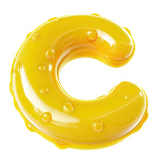 Poster - glossy yellow letter c with transparent background with droplets and reflections