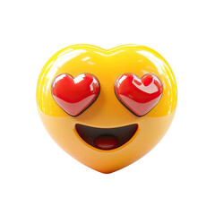 Poster - A heart-shaped emoji with yellow and orange tones featuring red heart-shaped eyes and a smiling mouth, transparent background.