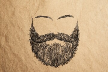 Leinwandbilder - Minimal illustration of a beard on craft paper background showcasing artistic simplicity and creativity in design