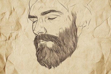 Poster - Minimalist beard illustration on textured craft paper showcasing artistic simplicity and style in a unique design format