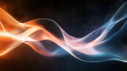 Aufkleber - Futuristic abstract background featuring vibrant glowing waves and lines in black, orange, blue, and white. 3D rendering creates a dynamic, immersive visual experience.