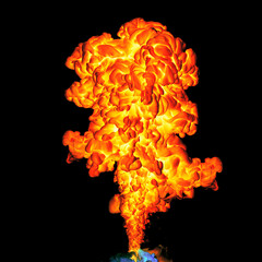 Wall Mural - flame, fire and explosion of heat and light, dark and abstract with black background. hot, glow and 
