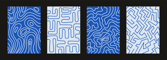 Wall Mural - set of vibrant abstract poster with geometric, liquid and line shapes. modern seamless background pa