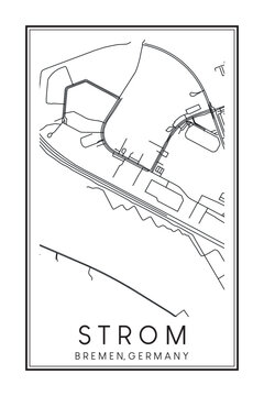 Hand drawn printable downtown road map poster of borough STROM of the German city of BREMEN on solid white background with city name
