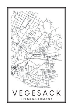 Hand drawn printable downtown road map poster of borough VEGESACK of the German city of BREMEN on solid white background with city name