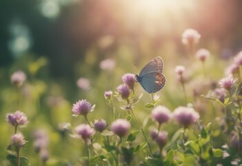 Wall Mural - macro flowers colorful picturesque focus close image artistic spring butterfly bokeh clover wild ray