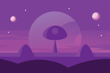 Wall Mural - alien landscape under purple sky and twin moons vector