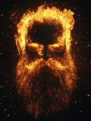 Aufkleber - Glowing flame beard illustration capturing a fiery fantasy concept on a black background with intricate details and vibrant colors
