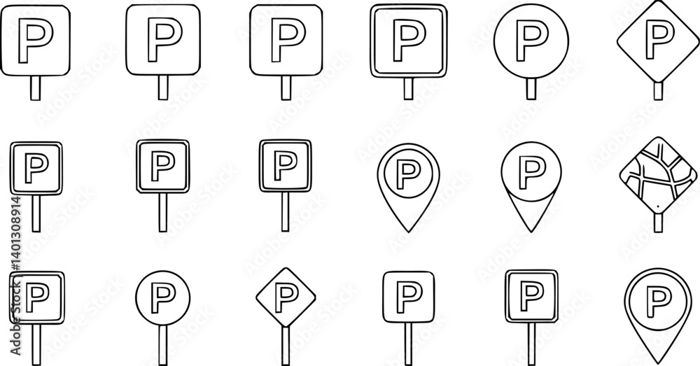Parking Sign Rounded set of Parking signs with different shapes icon set, Car parking sign ...