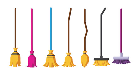 Poster - Different styles of brooms in flat design vector art