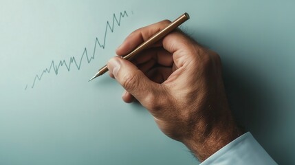 Poster - Hand drawing a trend line on a smooth surface while analyzing data and making decisions in a workspace