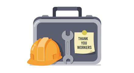 Poster - Toolbox with helmet and note in flat style vector art