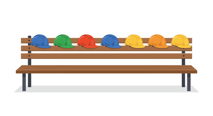 Poster - Construction helmets on a bench in flat minimal vector art style