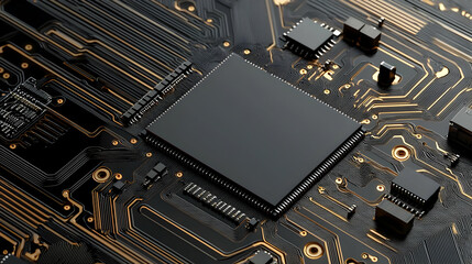 Poster - High-Tech Circuit Board With Golden Lines