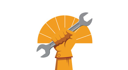Poster - Hand holding wrenches in a bold pose with flat design elements for vector art