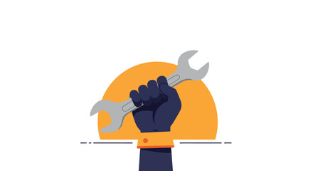 Poster - Hand holding a wrench in flat design style vector art