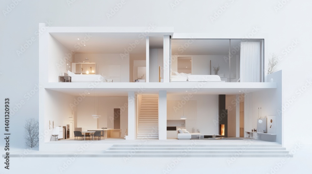 Modern Two Story House Architectural Visualization, Minimalist Interior ...