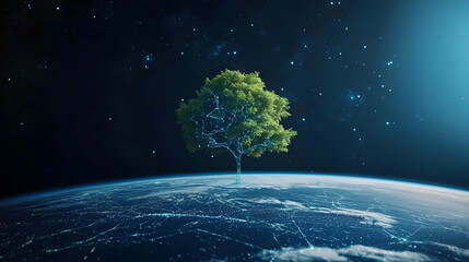 Poster - Digital Tree On Planet Earth In Space