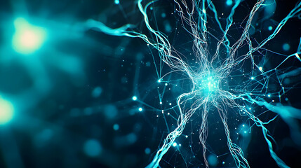 Poster - Abstract Glowing Turquoise Lines And Particles Design