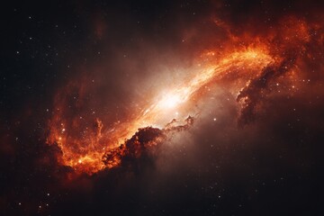 Wall Mural - Vibrant cosmic art with textured grain effect capturing a fiery galaxy