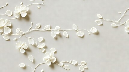 Wall Mural -   A close-up photo of a white bloom resting on a white backdrop, surrounded by foliage