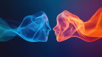 Wall Mural -   Two faces in smoke colors, one woman and one man
