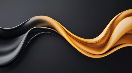 Wall Mural -   Black and gold wave close-up on black background with light reflection on wave side