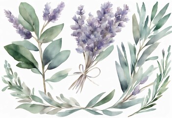 eucalyptus watercolor greenery invitation floral frame wreath border clipart leaves transparent wedding flower lavender illustration background bouquet isolated set provence tree branch chaplet