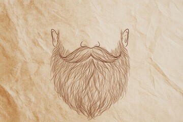 Aufkleber - Artistic minimal line drawing of a beard on textured craft paper background showcasing simplicity and creativity in design